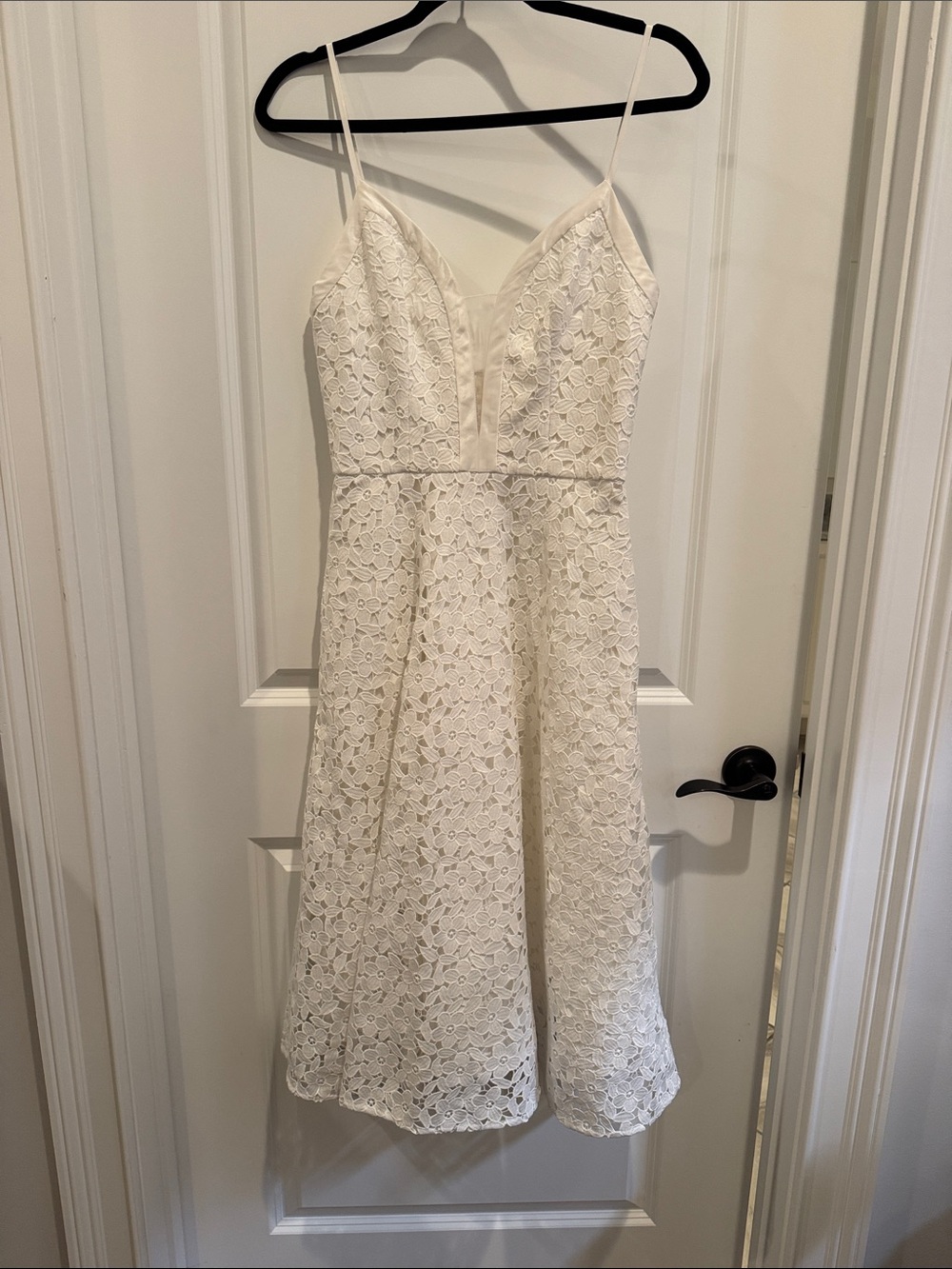 Amsale Cream Lace Midi Dress with Spaghetti Straps
